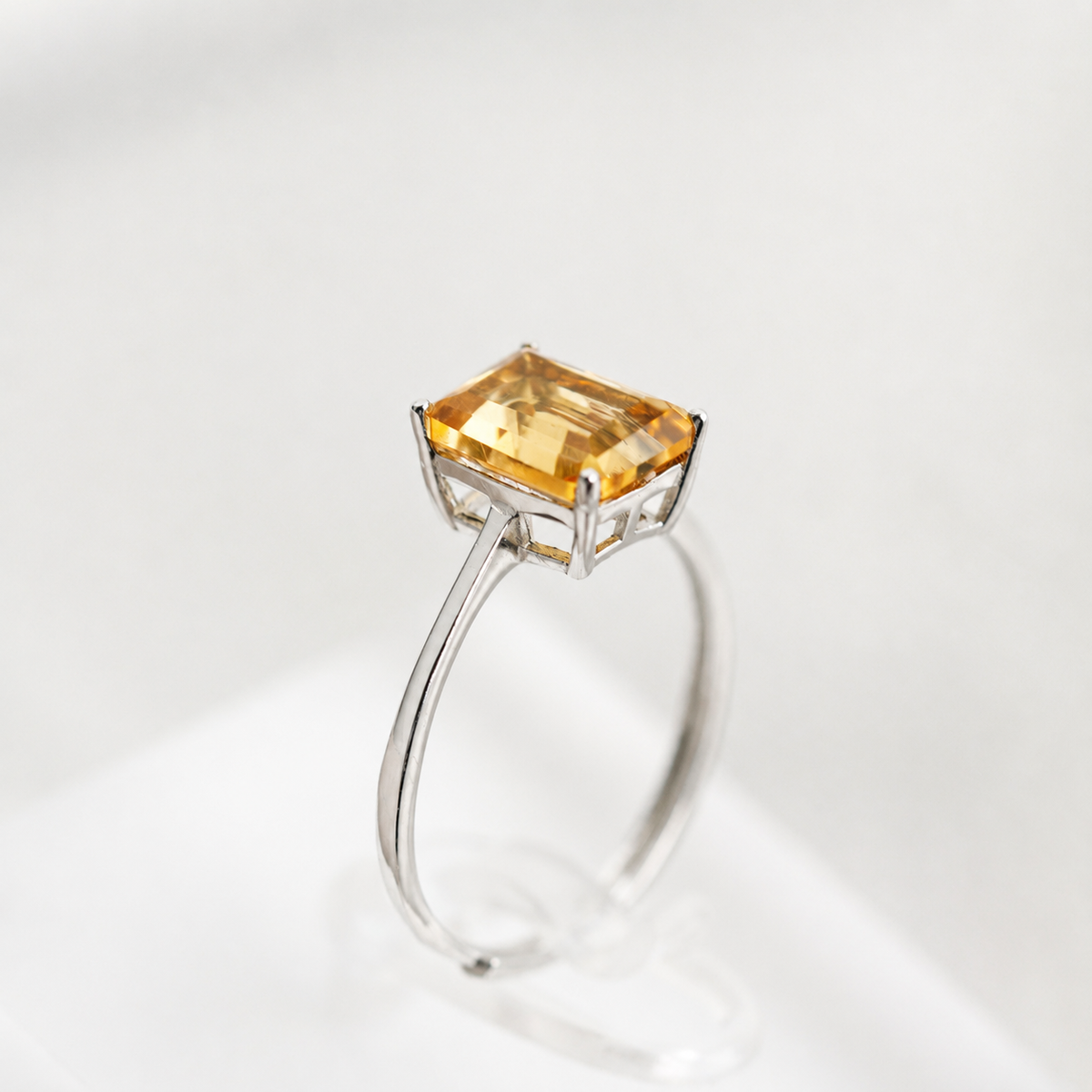 Brazilian Citrine Ring – 2.3 ct Emerald Cut Adjustable 925 Sterling Silver Ring