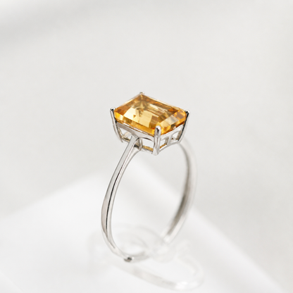 Brazilian Citrine Ring – 2.3 ct Emerald Cut Adjustable 925 Sterling Silver Ring