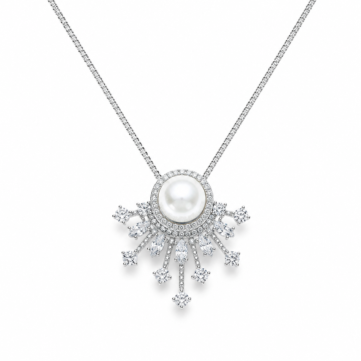 Radiant Sunburst Freshwater Pearl Necklace | 925 Sterling Silver