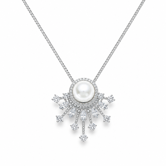 Radiant Sunburst Freshwater Pearl Necklace | 925 Sterling Silver