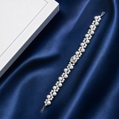 Triple Strand Freshwater Pearl Bracelet, Handmade Layered Pearl Jewelry with 925 Sterling Silver Clasp, Elegant Statement Bracelet Gift for Her
