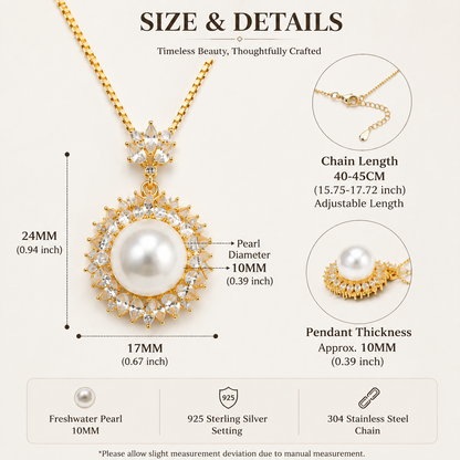 10mm Freshwater Pearl Pendant Necklace, 925 Sterling Silver Halo Pearl Jewelry