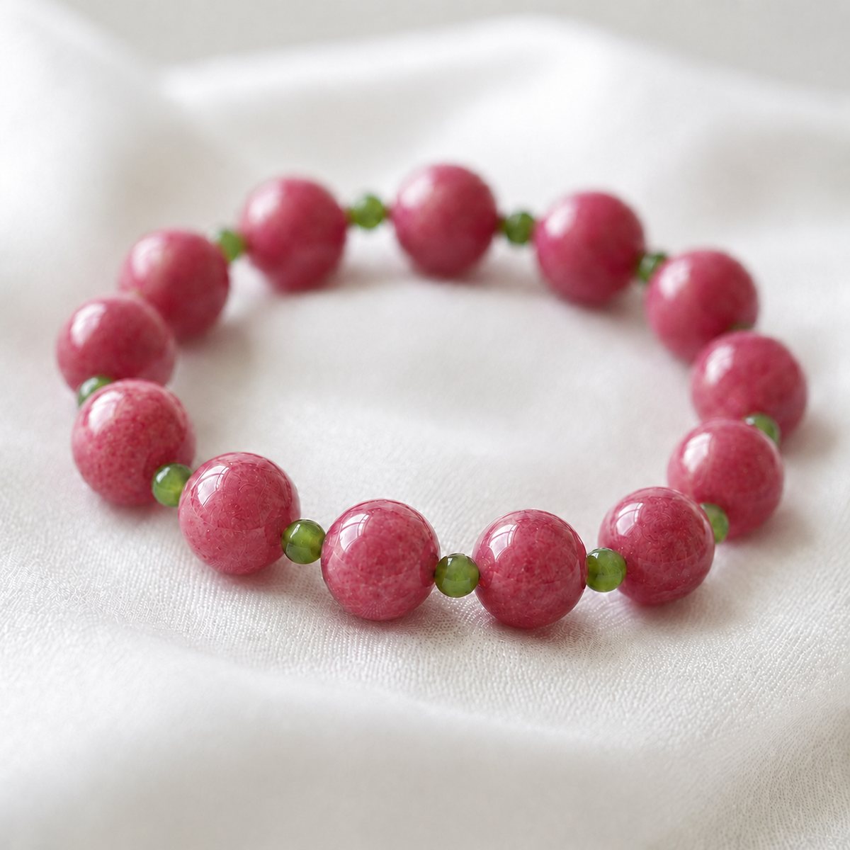 Natural Rhodonite & Green Nephrite Jade Bracelet for Women