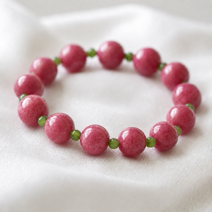 Natural Rhodonite & Green Nephrite Jade Bracelet for Women