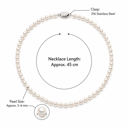 Natural Freshwater Pearl Necklace 5-6mm, Handmade Pearl Strand Necklace with 316 Stainless Steel Clasp, 45cm & 48.5cm Length Options