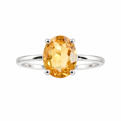 Handcrafted Natural Citrine Ring, 1.6 ct Oval Yellow Gemstone 925 Sterling Silver Adjustable Ring
