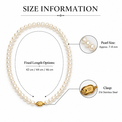 Natural Freshwater Pearl Necklace 7-8mm, Classic Warm White Pearl Choker Necklace with 316 Stainless Steel Clasp, Handmade Jewelry Gift for Women