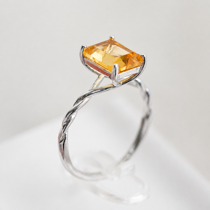 Brazilian Citrine Ring – 2.3 ct Emerald Cut Adjustable 925 Sterling Silver Ring