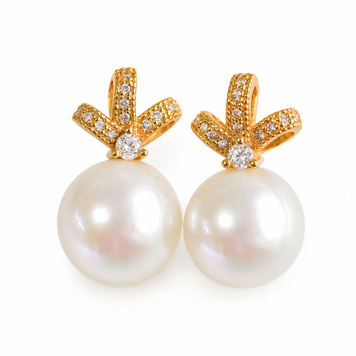 Freshwater Pearl Bow Stud Earrings – Approx. 10mm – Gold-Plated S925 Sterling Silver