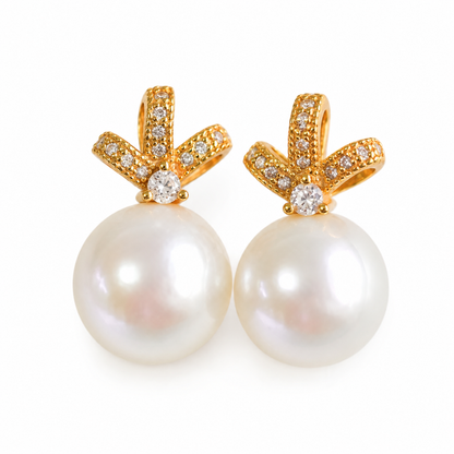 Freshwater Pearl Bow Stud Earrings – Approx. 10mm – Gold-Plated S925 Sterling Silver