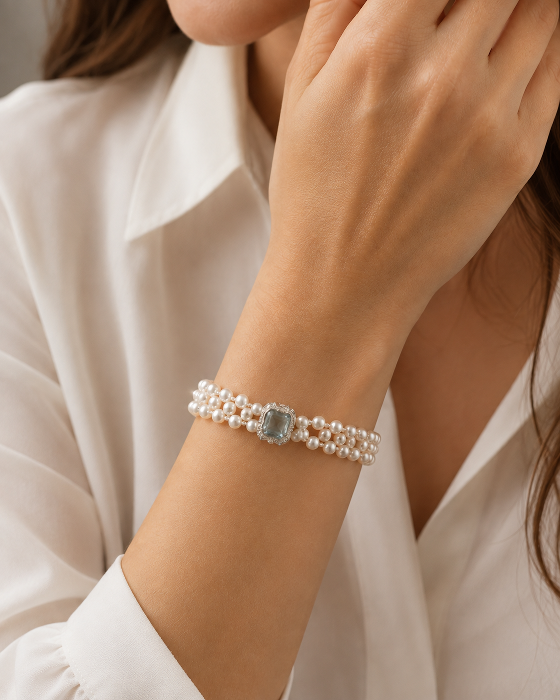 Triple Strand Freshwater Pearl Bracelet, 5mm Layered Pearl Design, Handmade Elegant Jewelry Gift for Women