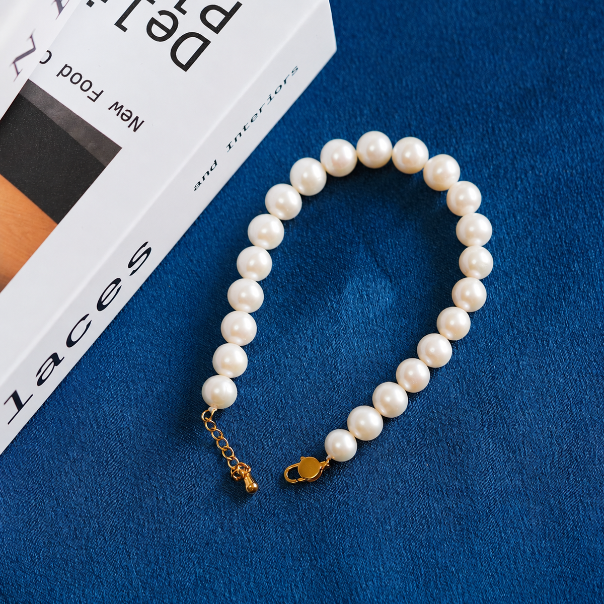 Natural Freshwater Pearl Bracelet 7-8mm Classic Round Pearl Bracelet Adjustable 17-20cm Gold Plated Stainless Steel Clasp Jewelry Gift for Women