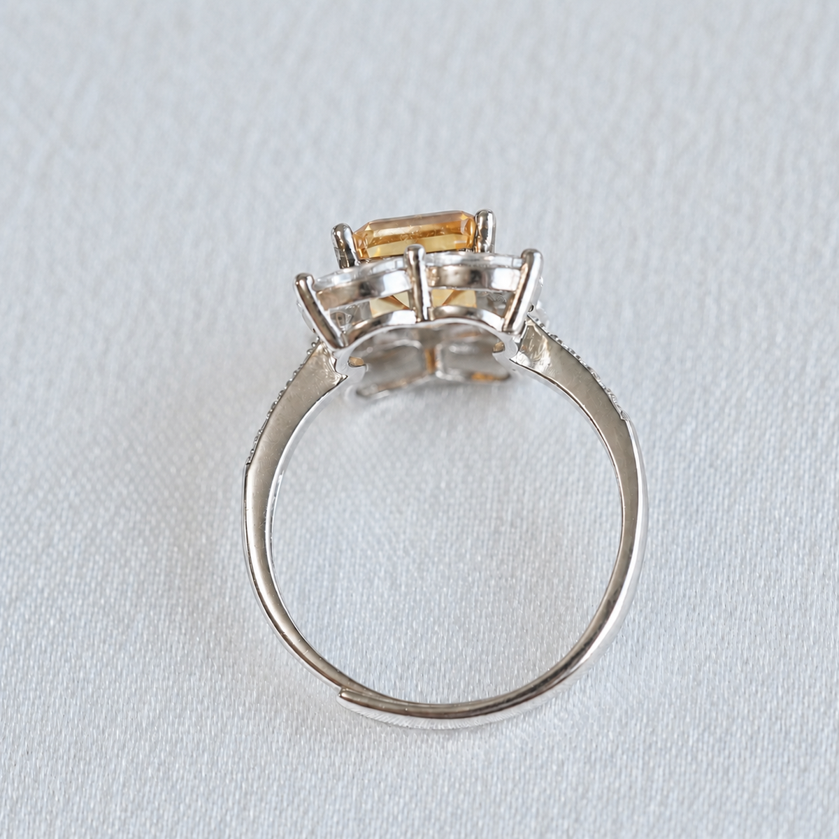 2.4 Carat Natural Citrine Floral Cluster Ring – Emerald-Cut 925 Sterling Silver Adjustable Ring