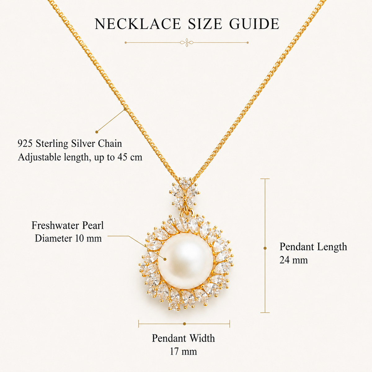 10mm Freshwater Pearl Pendant Necklace with 925 Sterling Silver Chain – Elegant Gift for Her