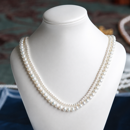 Layered Freshwater Pearl Necklace | 6mm Outer Pearls & 3mm Inner Pearls
