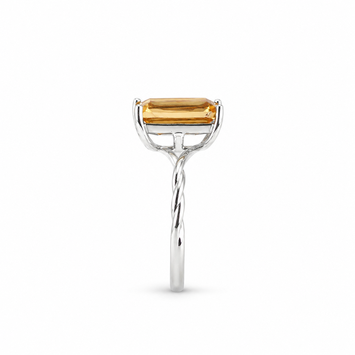 Brazilian Citrine Ring – 2.3 ct Emerald Cut Adjustable 925 Sterling Silver Ring