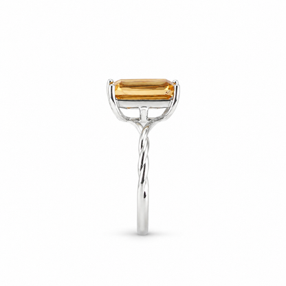 Brazilian Citrine Ring – 2.3 ct Emerald Cut Adjustable 925 Sterling Silver Ring