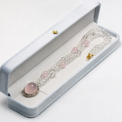 Artisan-Designed Natural Clear Quartz & Rose Quartz Necklace | Handcrafted 925 Sterling Silver Pendant