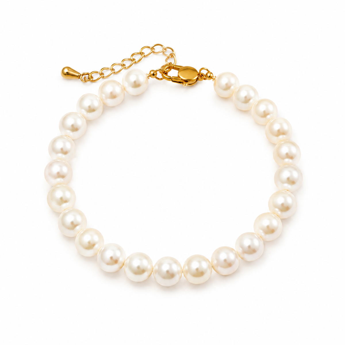Natural Freshwater Pearl Bracelet 7-8mm Classic Round Pearl Bracelet Adjustable 17-20cm Gold Plated Stainless Steel Clasp Jewelry Gift for Women