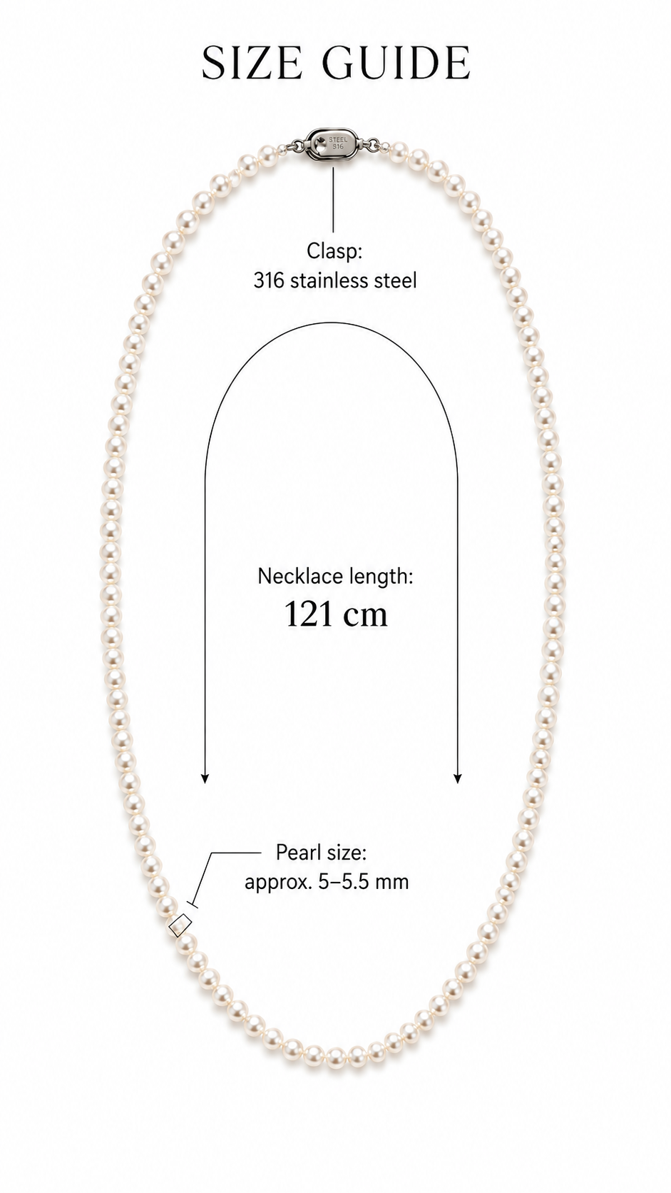 Long Freshwater Pearl Wrap Necklace – 47.6" / 121cm, 5–5.5mm Pearls, Convertible Double-Layer & Multi-Wrap Necklace
