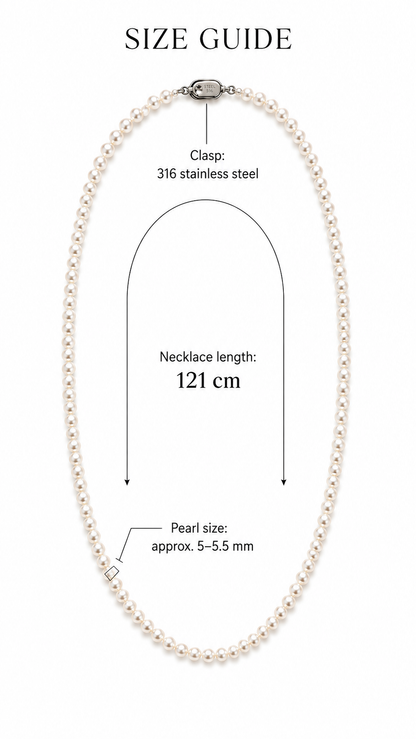Long Freshwater Pearl Wrap Necklace – 47.6" / 121cm, 5–5.5mm Pearls, Convertible Double-Layer & Multi-Wrap Necklace