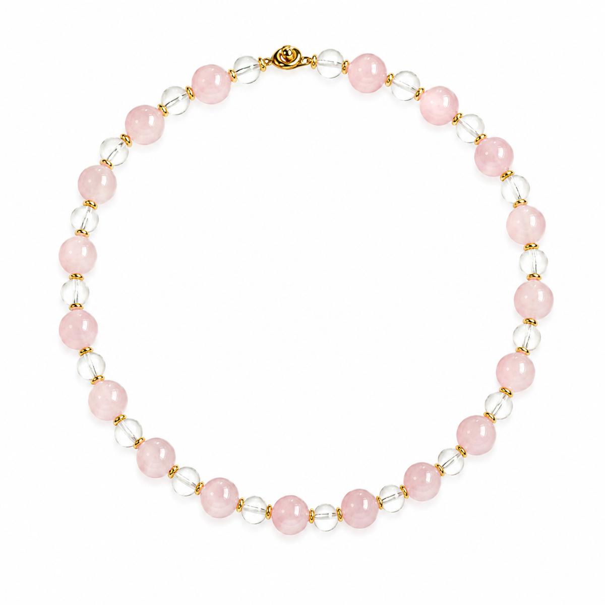 Natural Rose Quartz & Clear Quartz Necklace | Original Handmade Design with 13mm Rose Quartz