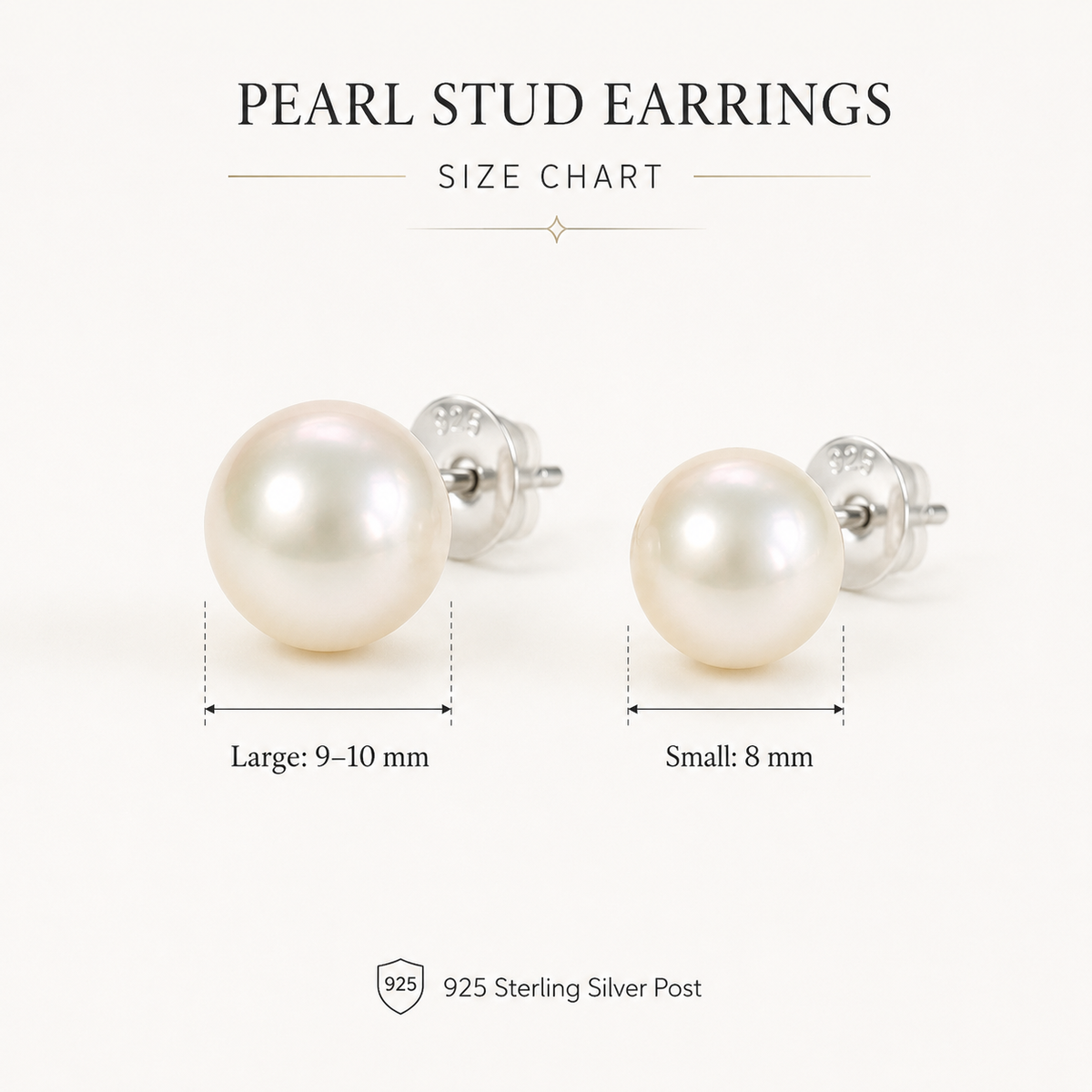 Classic Freshwater Pearl Stud Earrings, Approx. 8mm & 9-10mm, 925 Sterling Silver Post, Elegant Minimalist Jewelry Gift for Women
