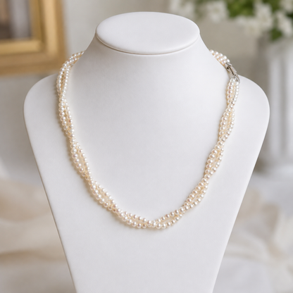 Double Strand Twisted Freshwater Pearl Necklace, Natural 5mm Pearl Layered Necklace, Elegant Gift for Women