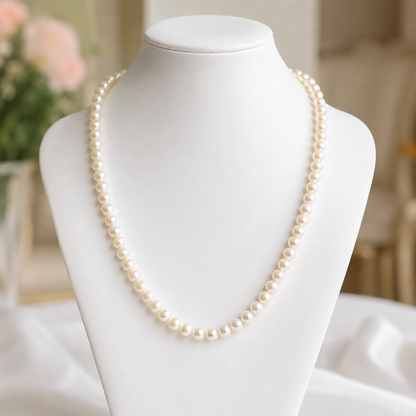 Natural Freshwater Pearl Necklace 7-8mm, Classic Warm White Pearl Choker Necklace with 316 Stainless Steel Clasp, Handmade Jewelry Gift for Women