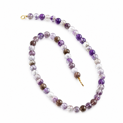 Natural Super Seven Crystal Necklace | Original Handmade Design, 9mm Beads & 925 Silver
