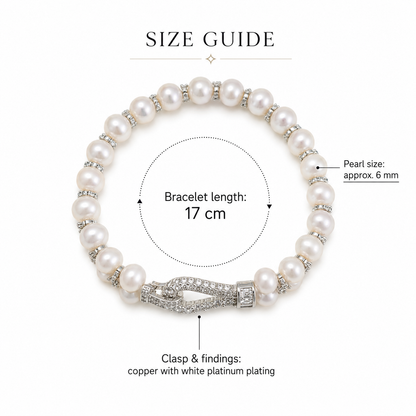 Handcrafted Double Row Freshwater Pearl Bracelet, 6mm Pearl Beaded Bracelet with CZ Crystal Clasp, Elegant Jewelry Gift for Women