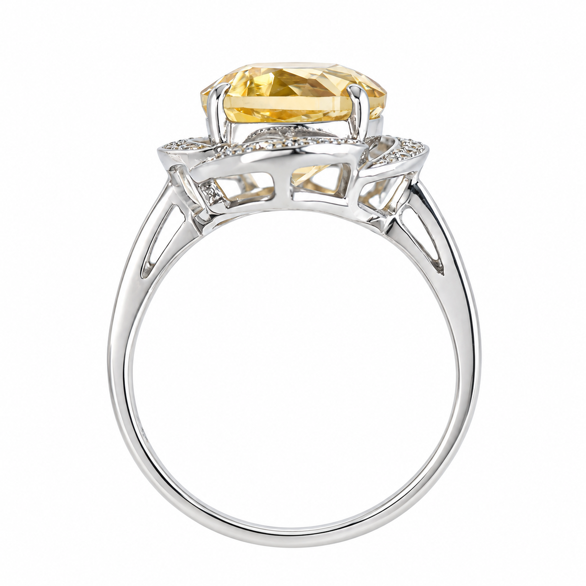 4.5 Ct Natural Citrine Floral Halo Ring – Oval Cut 925 Sterling Silver Adjustable Ring