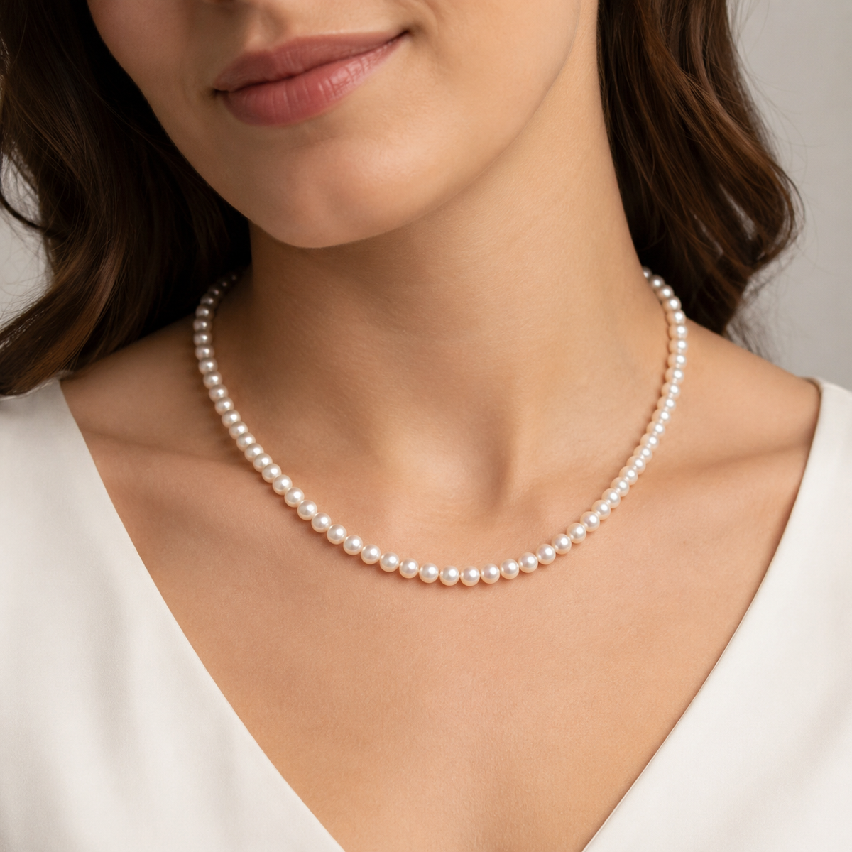 Natural Freshwater Pearl Necklace 5-6mm, Handmade Pearl Strand Necklace with 316 Stainless Steel Clasp, 45cm & 48.5cm Length Options