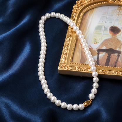 Natural Freshwater Pearl Necklace 7-8mm, Classic Warm White Pearl Choker Necklace with 316 Stainless Steel Clasp, Handmade Jewelry Gift for Women