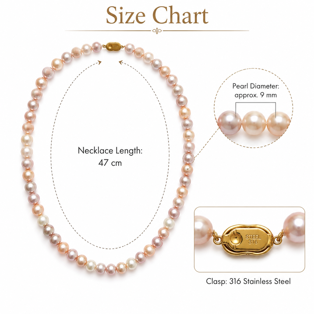 Pastel Multicolor Cultured Freshwater Pearl Necklace, Approx. 9mm Pearls, 47cm Classic Jewelry Gift for Women