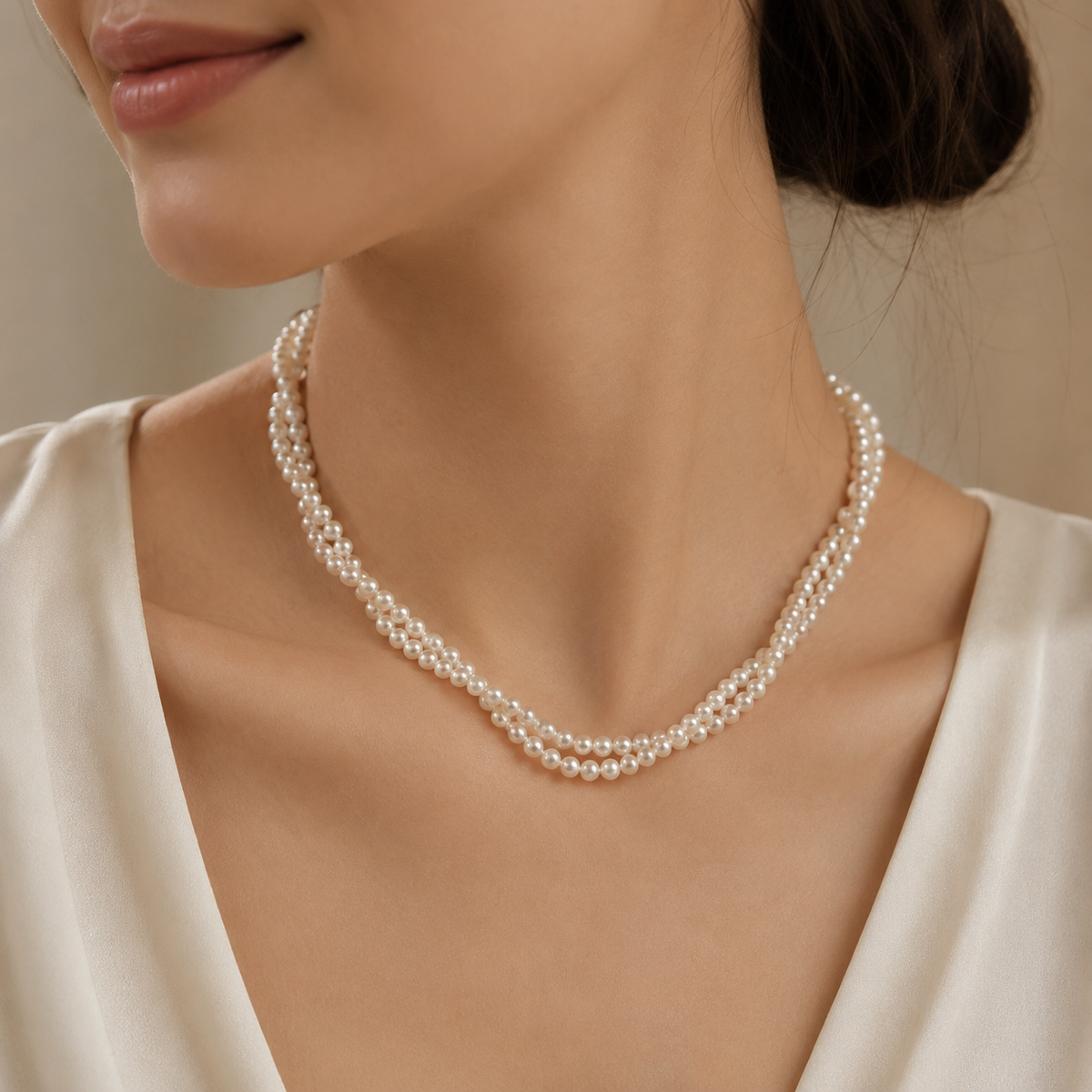 Double Strand Twisted Freshwater Pearl Necklace, Natural 5mm Pearl Layered Necklace, Elegant Gift for Women