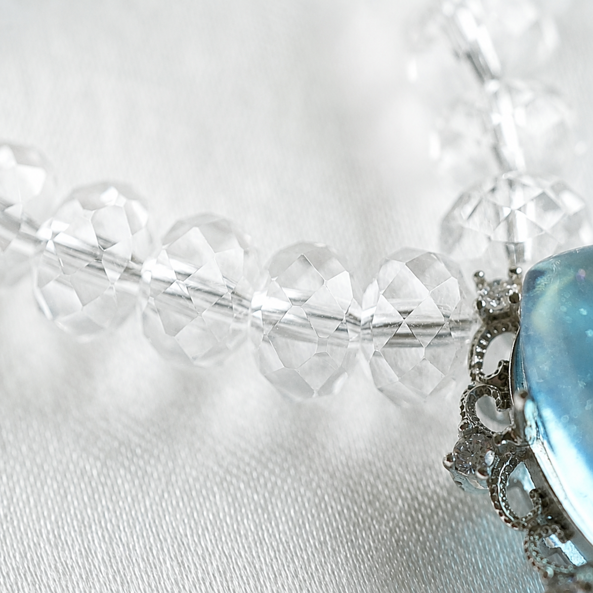 Original Design Natural Aquamarine & Faceted Clear Quartz Necklace | 925 Sterling Silver | Handmade