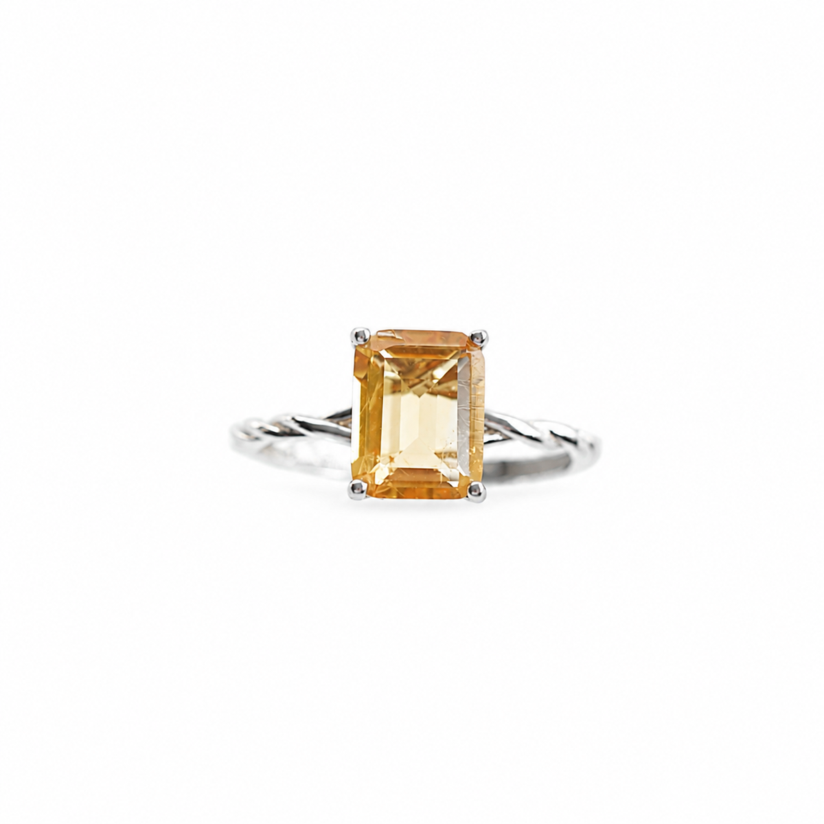 Brazilian Citrine Ring – 2.3 ct Emerald Cut Adjustable 925 Sterling Silver Ring