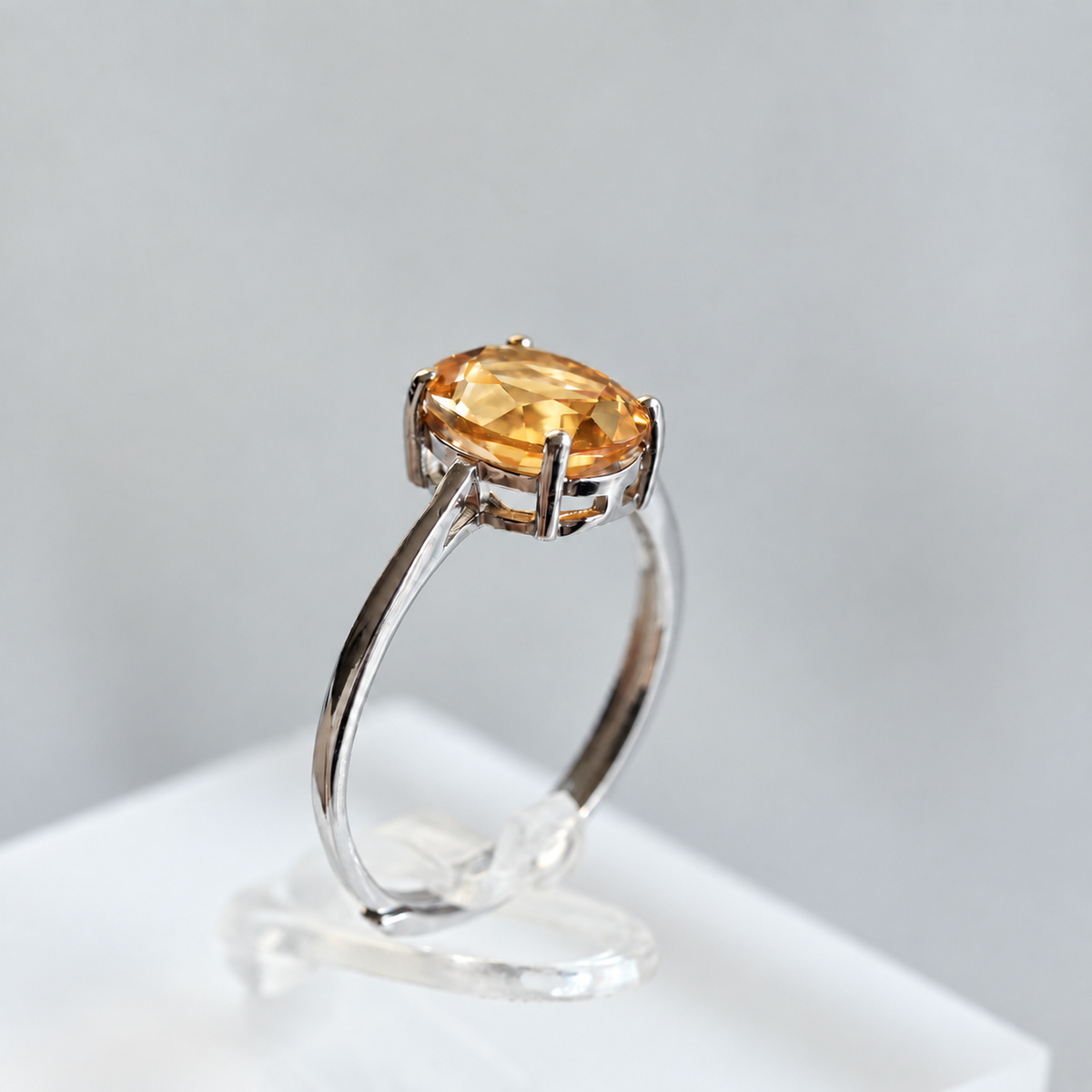 Handcrafted Natural Citrine Ring, 1.6 ct Oval Yellow Gemstone 925 Sterling Silver Adjustable Ring