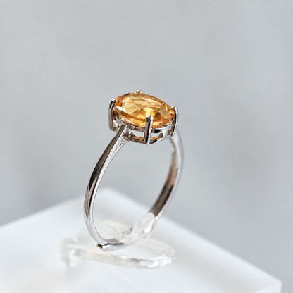 Handcrafted Natural Citrine Ring, 1.6 ct Oval Yellow Gemstone 925 Sterling Silver Adjustable Ring