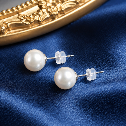 Classic Freshwater Pearl Stud Earrings, Approx. 8mm & 9-10mm, 925 Sterling Silver Post, Elegant Minimalist Jewelry Gift for Women