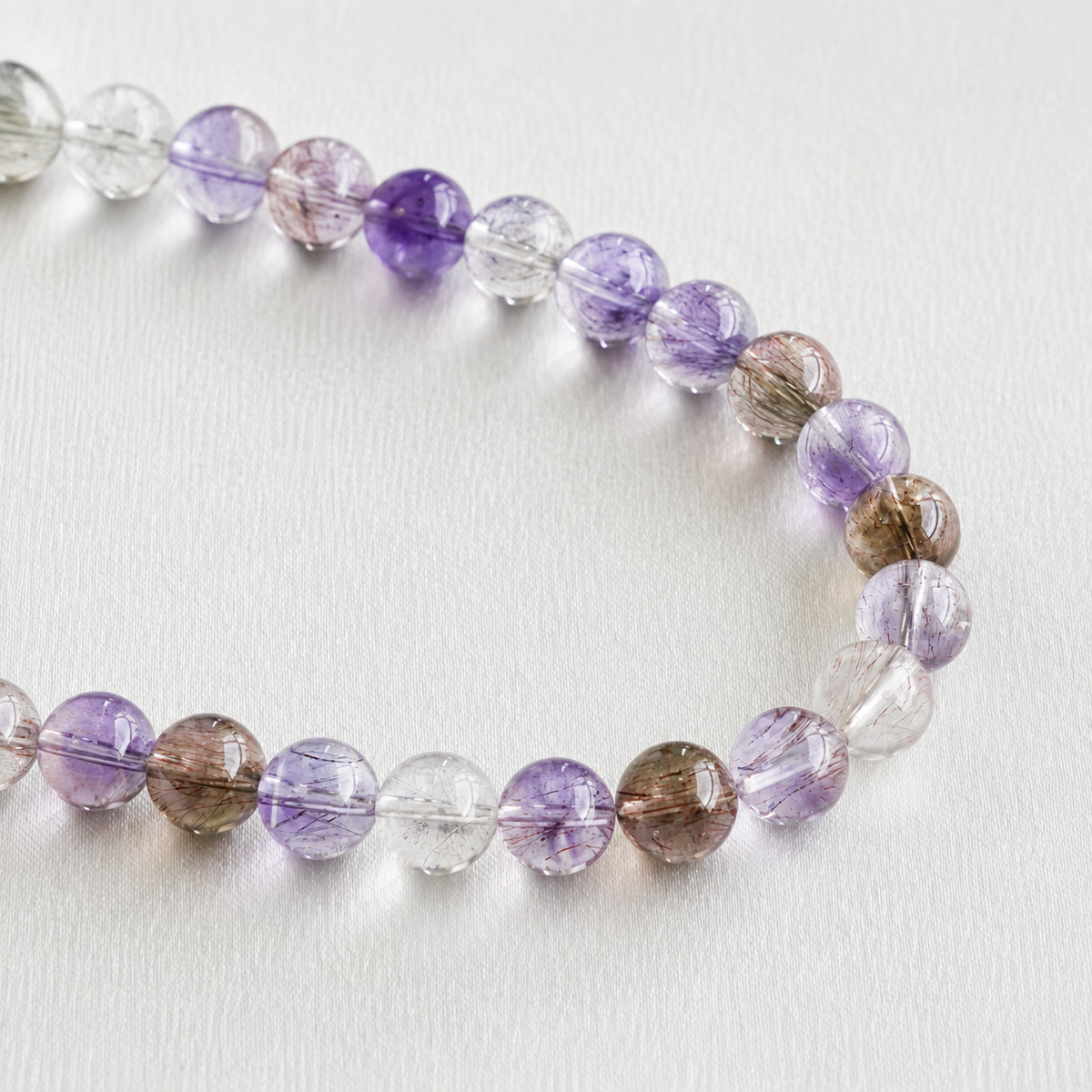 Natural Super Seven Crystal Necklace | Original Handmade Design, 9mm Beads & 925 Silver